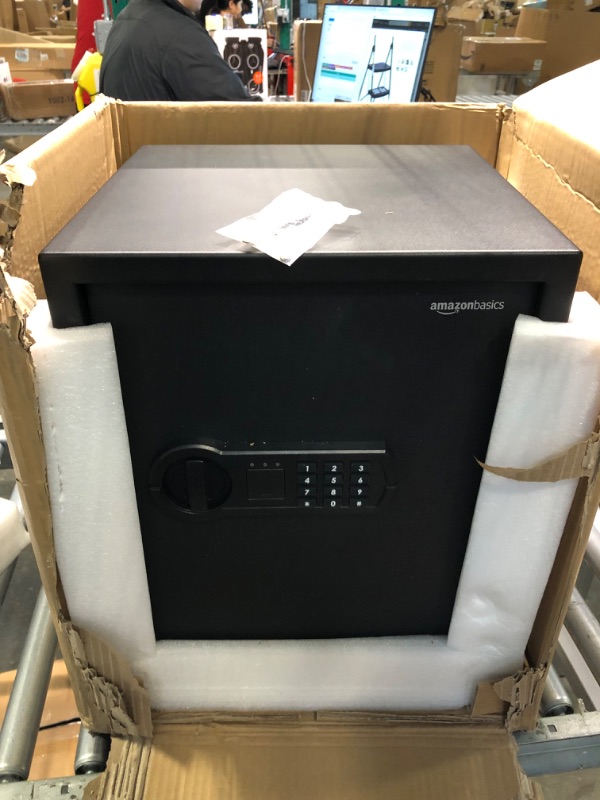 Photo 1 of Amazon Basics Steel Home Security Safe with Programmable Keypad - 1.52 Cubic Feet, 13.8 x 13 x 16.5 Inches, Black & 8-Sheet Capacity, Cross-Cut Paper and Credit Card Shredder, 4.1 Gallon 1.52 Cubic Feet Keypad Lock + Shredder, 4.1 Gallon