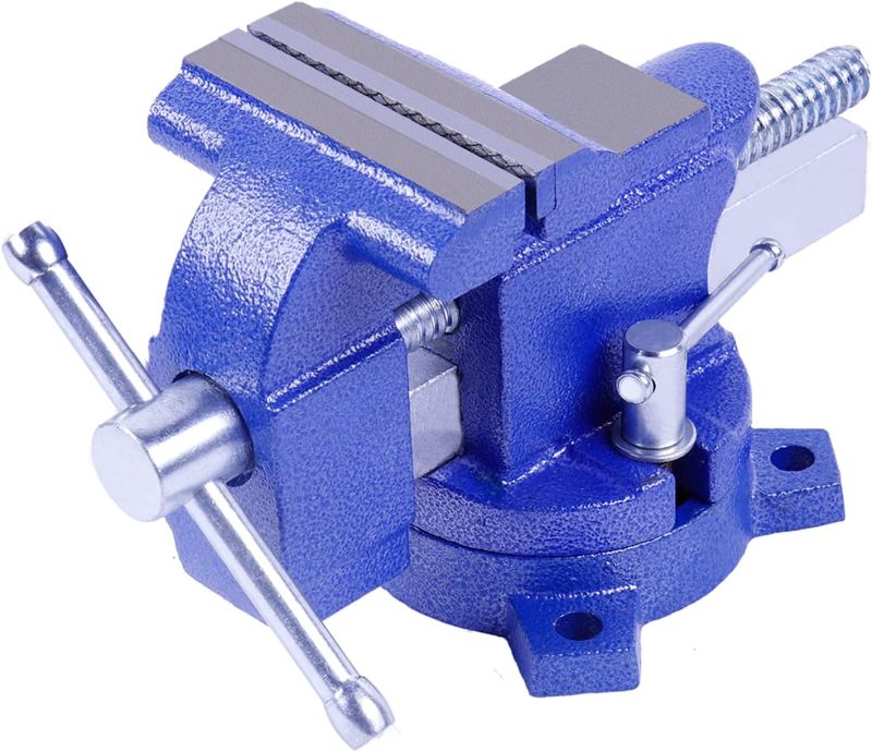 Photo 1 of Bench Vise, 4-1/2" Vice for Workbench, Home Vise with Pipe Jaw and Swivel Base Table Vise for Woodworking, Home Workshop, Assembly and General Maintenance (Blue)