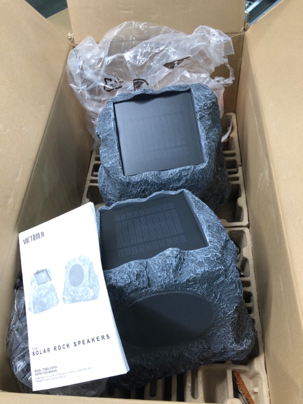 Photo 1 of Innovative Technology Outdoor Rock Speaker Pair - Wireless Bluetooth Speakers for Garden, Patio, Waterproof, Built for all Seasons & Solar Powered with Rechargeable Battery, Music Streaming - Charcoal