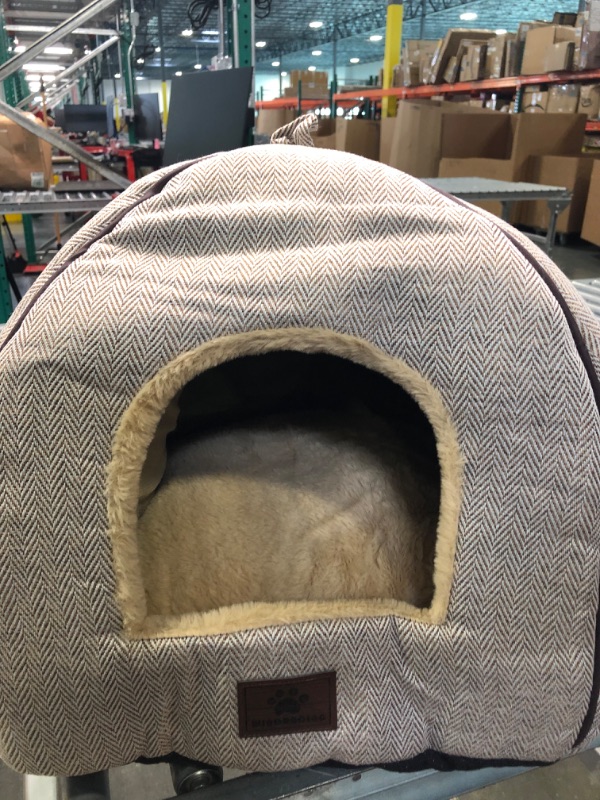 Photo 1 of Cat Bed for Indoor Cats - Cat Cave Bed Cat House Cat Tent with Removable Washable Cushioned Pillow, Soft and Self Warming Kitten beds,Cat Beds & Furniture, Pet Bed WINDRACING M(15 x 15 x 15 Inch) Beige