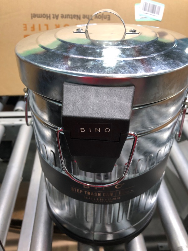 Photo 4 of BINO Round Step Trash Can | Home or Office Bathroom Trash Cans with Lids | Kitchen Garbage Can with Non-Slip Stepper | Stainless Steel Small Trash Can with Lid | Galvanized Steel (1.3 Gallon/5 Liter)