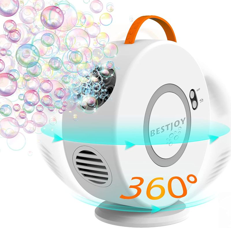 Photo 1 of BestJoy Bubble Machine for Toddlers 1-3, Rechargeable Bubble Blower Bubbles for Kids Age 4-8, Fun Automatic Bubble Maker Rotating 90° & 360°, Outdoor Toys Birthday Parties Gifts for Girls & Boys