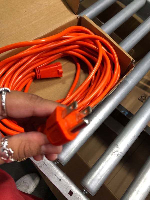 Photo 1 of AmazonBasics 16/3 Vinyl Outdoor Extension Cord | Orange, 50-Foot & GE 6 Outlet Surge Protector, 10 Ft Extension Cord, Power Strip, 800 Joules, Flat Plug, Twist-to-Close Safety Covers, White, 14092