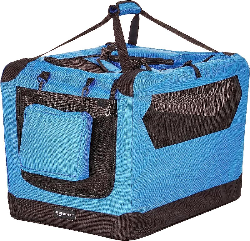 Photo 1 of Amazon Basics Folding Portable Soft Pet Dog Crate Carrier Kennel, Blue
