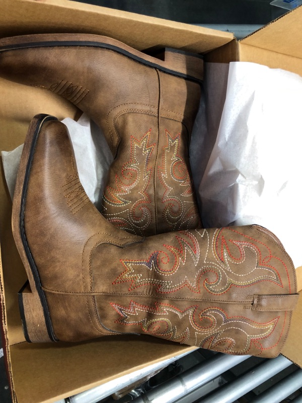 Photo 4 of SheSole Women's Fashion Western Cowgirl Cowboy Boots Wide Square Toe Mid Calf, 9.5