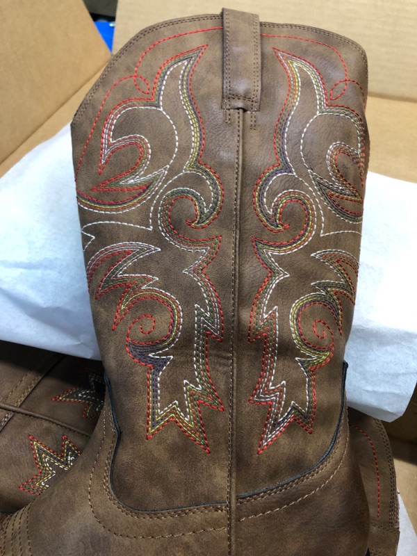 Photo 7 of SheSole Women's Fashion Western Cowgirl Cowboy Boots Wide Square Toe Mid Calf, 9.5