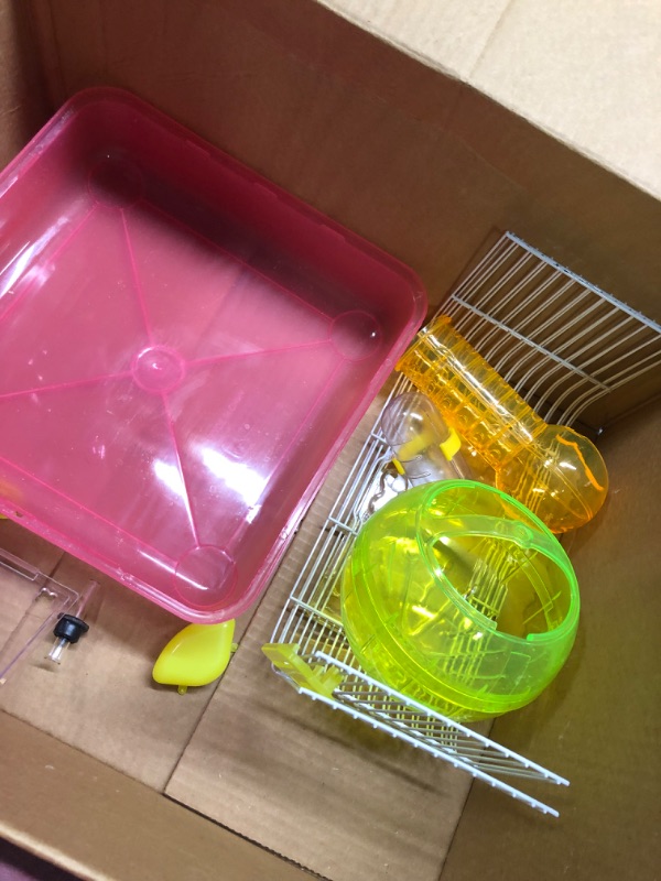 Photo 5 of YML Clear Plastic Dwarf Hamster Mice Cage with Ball on Top, Pink 10 IN