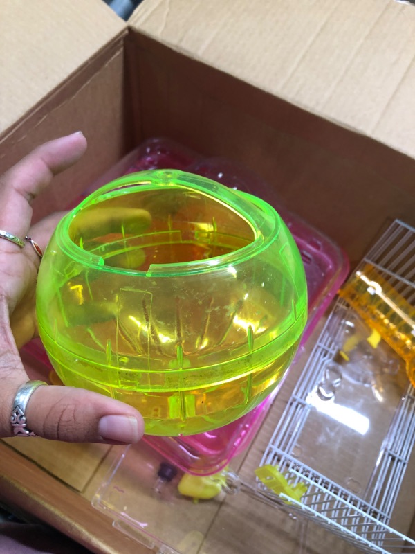 Photo 3 of YML Clear Plastic Dwarf Hamster Mice Cage with Ball on Top, Pink 10 IN