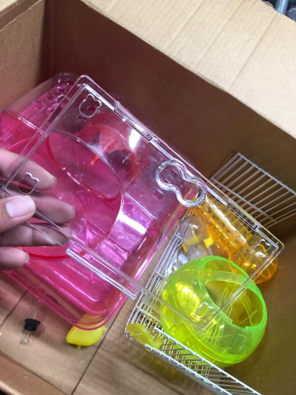 Photo 4 of YML Clear Plastic Dwarf Hamster Mice Cage with Ball on Top, Pink 10 IN