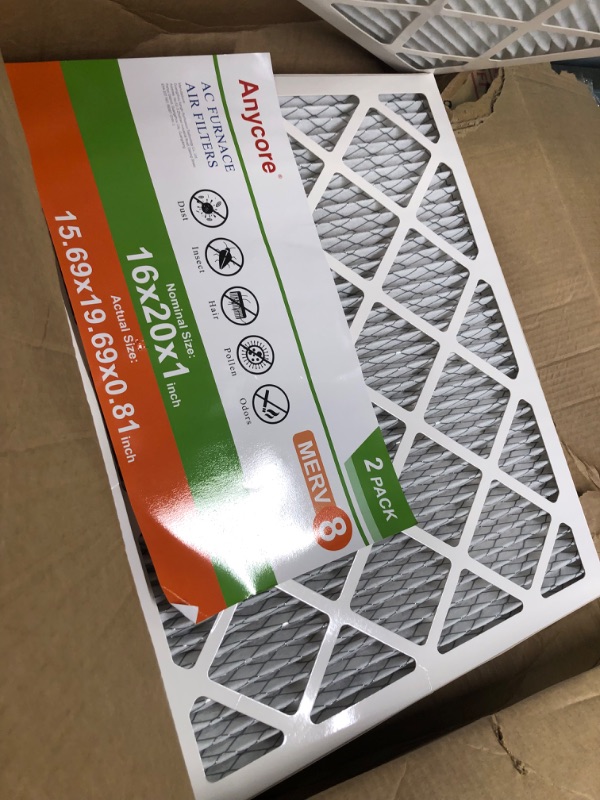 Photo 4 of Anycore 16x20x1 AC Furnace Air Filter, MPR 600, MERV 8 Pleated HVAC AC Filter, 2 Pack (exact dimensions 15.69x19.69x0.81 inches)