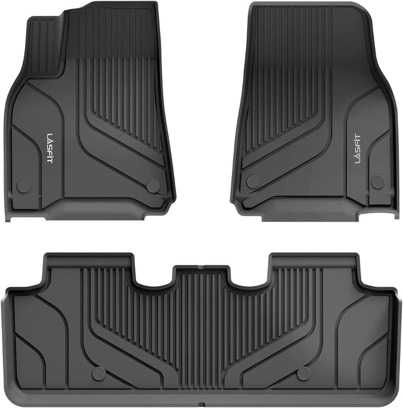 Photo 1 of LASFIT Floor Mats for Tesla Model Y 2023 2022 2021 2020 5 Seats, All Weather TPE Car Mats Custom Fit Floor Liners, Front and Rear 2 Rows Set Model Y Floor Mats