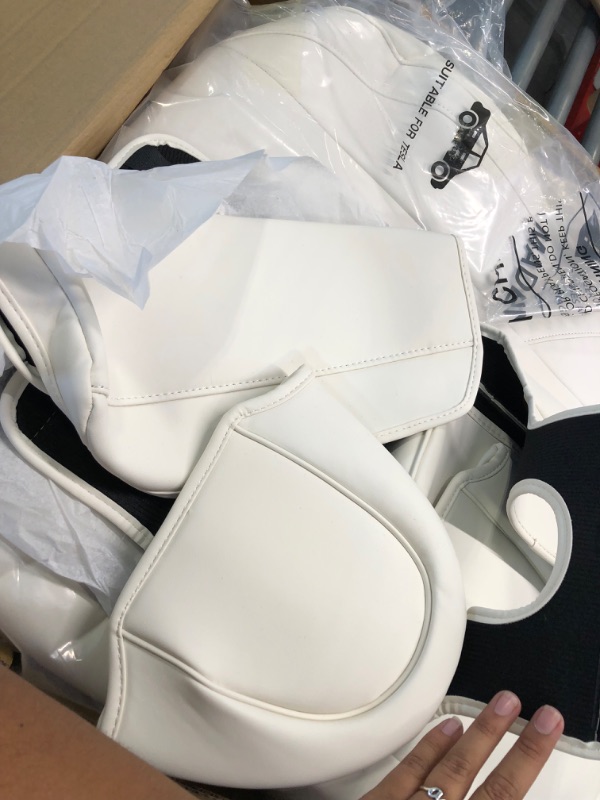 Photo 7 of Maysoo Tesla Y White seat Covers Nappa Leather Car Seat Covers,for Tesla Model Y 2023 2022 2021 2020 5 Seat All Season Car Seat Protector with Armrest Cover Accessories(White-Nappa,Model Y(Full Set)) white nappa model Y(full set)