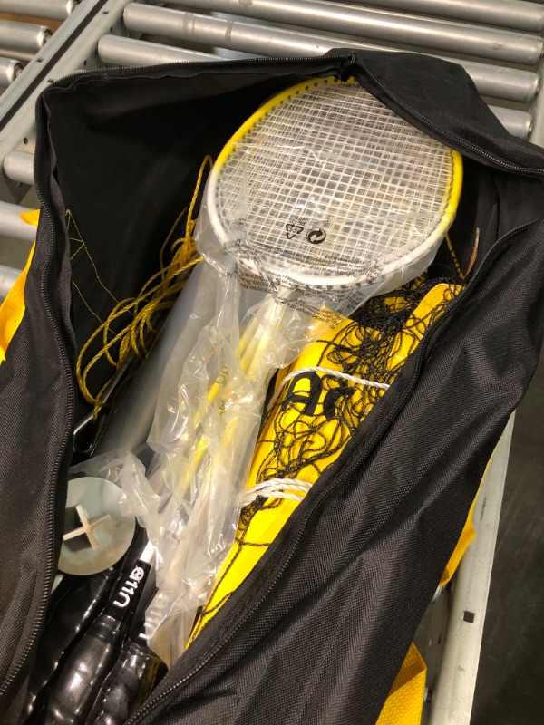 Photo 1 of A11N Outdoor Badminton Set - Includes Anti-Sag Net, 4 Rackets, 2 Shuttlecocks, and Carrying Bag - for Backyard, Beach, and Park