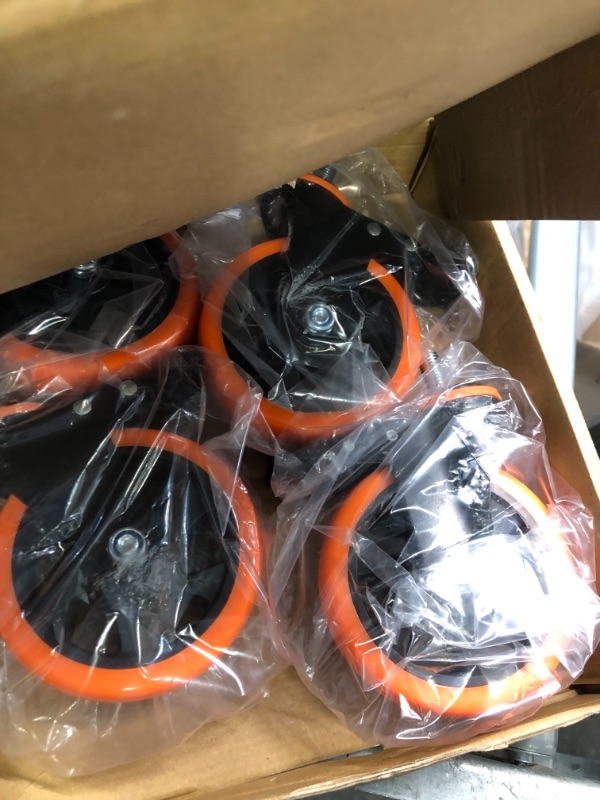 Photo 3 of 5 Inch Caster Wheels, Threaded Stem Casters Set of 4 Heavy Duty, Cart Wheels 1/2"-13 x 1" (Screw Diameter 1/2", Stem Length 1"), Safety Dual Locking Industrial Casters, Wheels for Cart, Furniture 5 inch 1/2"-13x1"