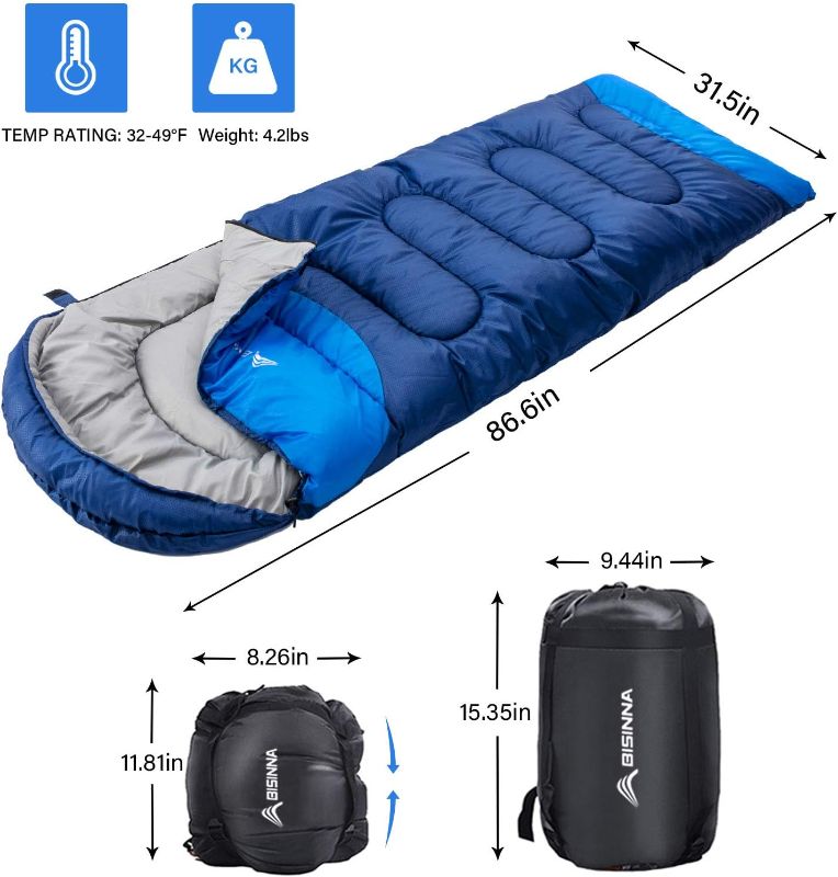 Photo 1 of BISINNA Sleeping Bag with Pillow - 4 Season Backpacking Sleeping Bag Lightweight Waterproof Warm and Washable for Adults, Kids, Women, Men's Outdoors Camping, Hiking, Mountaineering(Right Zipper)
