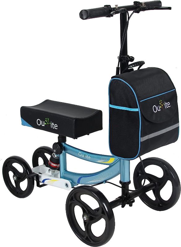 Photo 1 of Ousite Foldable Steerable Knee Walker Crutch Alternative?Deluxe Medical Scooter Double Handbrake,for Adults Injured Ankle & Foot Recovery Scooter(Blue)