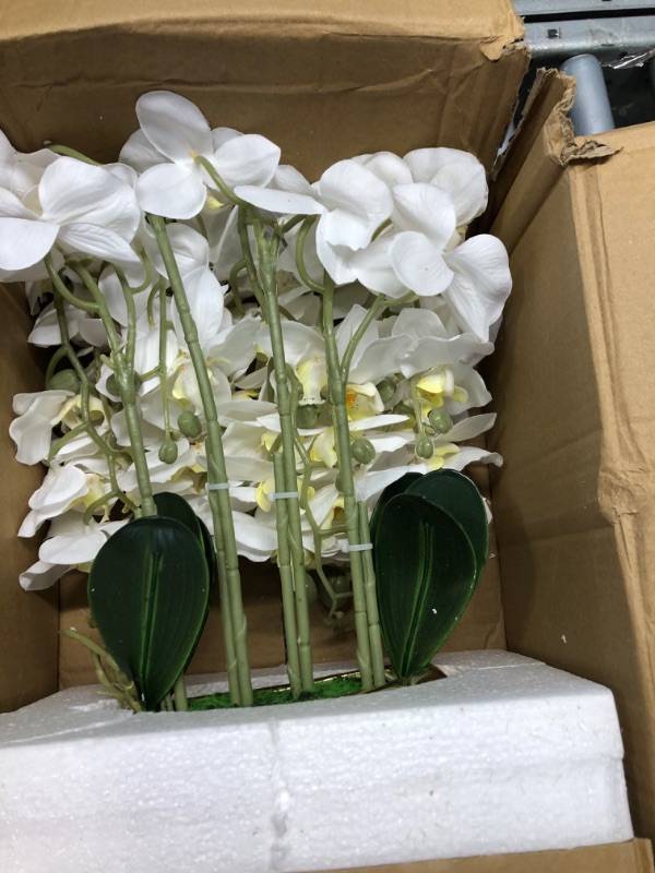 Photo 3 of Artificial Orchid in Gold Vase White Orchid Silk Orchids Faux Orchid Plant in Gold Pot Fake Flower Arrangement White Flowers Artificial for Decoration Home Decor Kitchen Decoration Table Centerpieces Artificial Orchids in Golden Pot