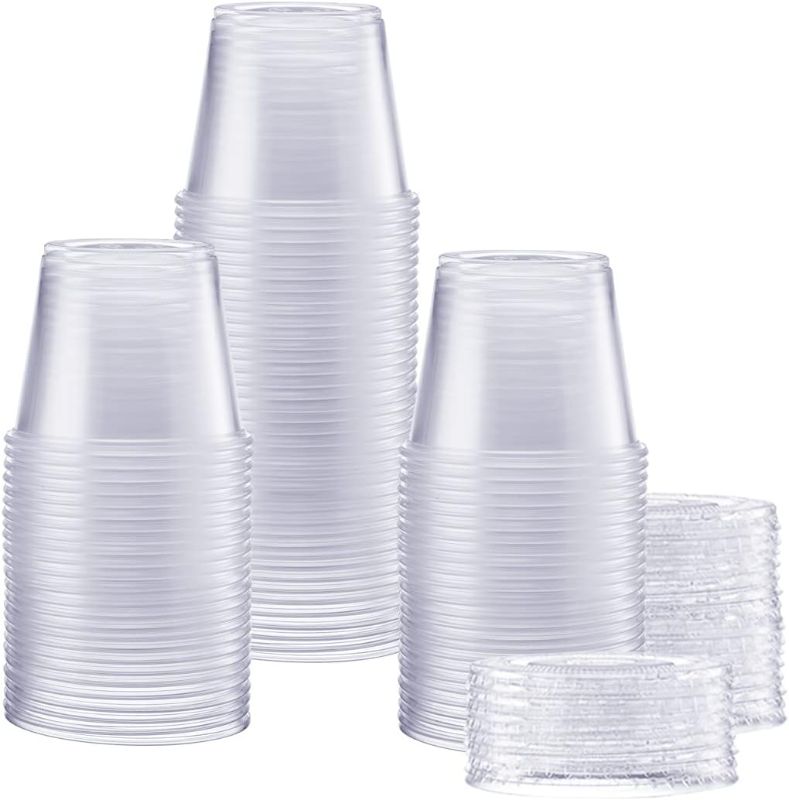 Photo 1 of  [90 Sets - 5.5 oz.] Plastic Disposable Portion Cups With Lids, Souffle Cups, Condiment Cups
