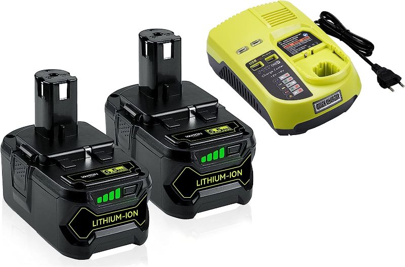 Photo 1 of Upgrade to 18V 6.5Ah P108 Battery + P117 Fast Charger Dual Chemistry IntelliPort Replacement for Ryobi 18Volt Battery and Charger ONE + Lithium ion Batería Combo Pack
