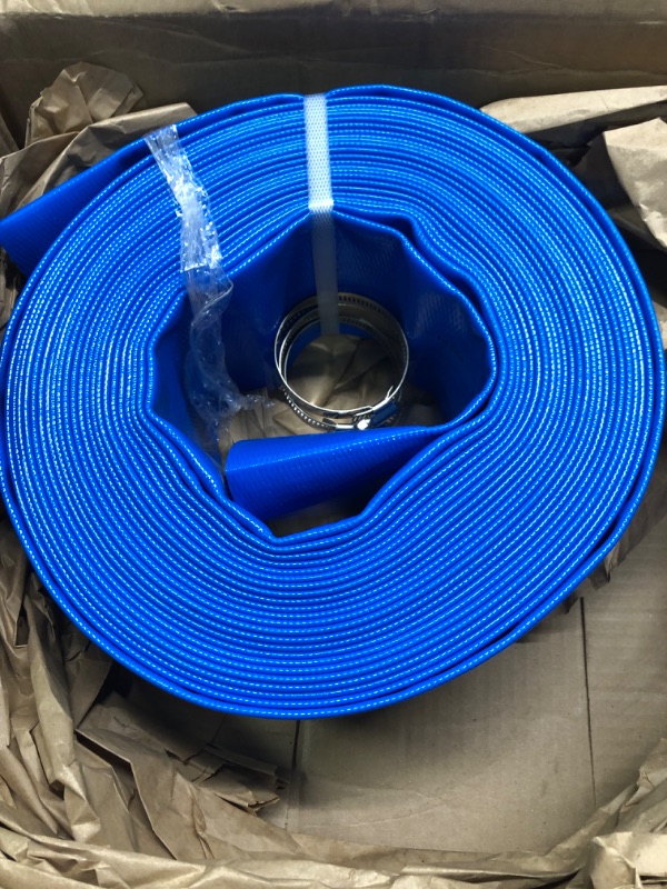 Photo 3 of 3" x 90 PSI Backwash Hose, Blue Heavy Duty Reinforced PVC Lay Flat Water Discharge Hose for Swimming Pool Filter Pump,with 1 Clamp…
