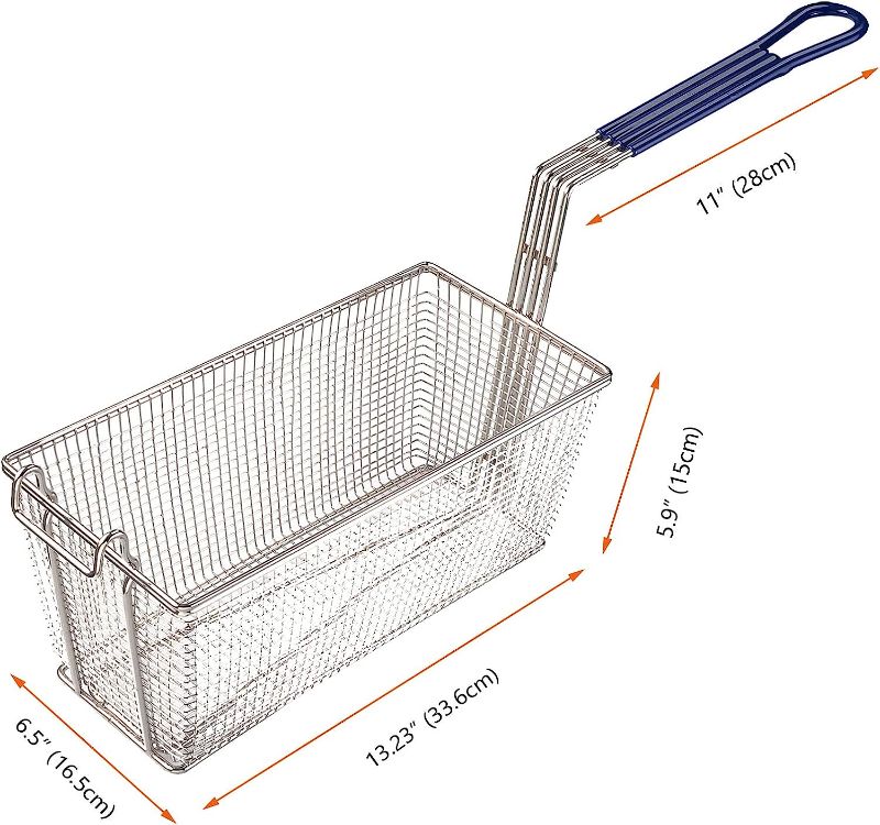 Photo 1 of 1PC Deep Fryer Basket With Non-Slip Handle Heavy Duty Nickel Plated Iron Construction 13 1/4" x 6 1/2" x 6" Commercial Use