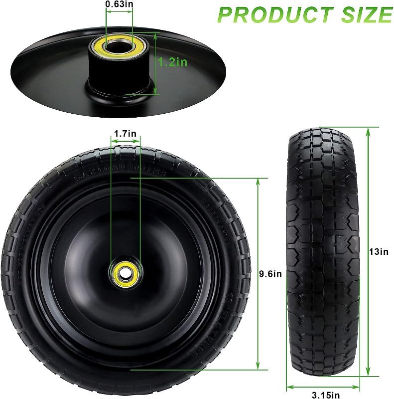 Photo 1 of (2-Pack) 13‘’ Tire for Gorilla Cart - Solid Polyurethane Flat-Free Tire and Wheel Assemblies - 3.15” Wide Tires with 5/8 Inch Axle Borehole and 2.1” Hub 13“ Wheels -2 Pack