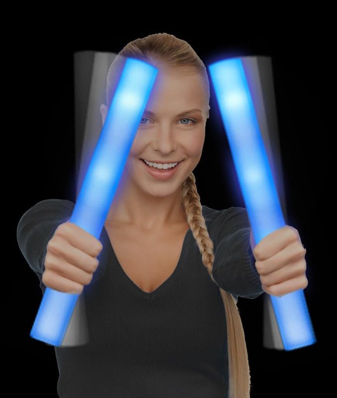 Photo 1 of Fun Central - 12 Pack - Blue LED Foam Sticks in Bulk for Birthdays, Weddings, Raves, EDM Concerts, Halloween Party Supplies, Glow in Dark Party, Sensory Toys for kids (Blue)