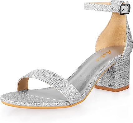 Photo 1 of Ankis Nude Silver Black Heels Women's Open Toe Ankle Strap Block Chunky Low Heeled Sandal Comfortable Office Wedding Dress Pump Shoes Standard Size 2.25 Inches Heel Design