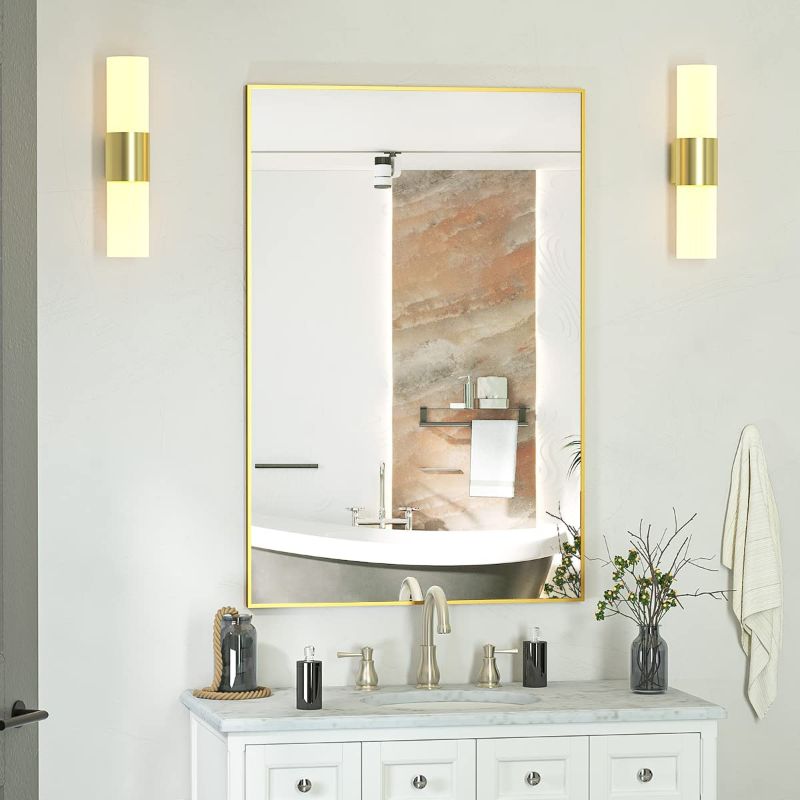 Photo 1 of  Wall Mirror 26" x 38" Rectangle Mirror with Aluminum Alloy Frame Hanging Mirror, Gold
