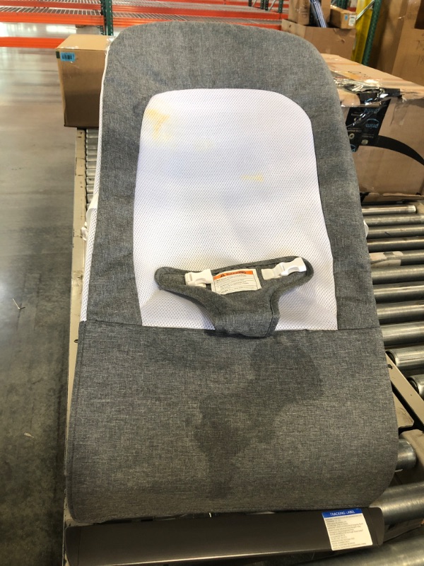 Photo 1 of Baby Bouncer, Portable Bouncer Seat for Babies, Portable Baby Rocker with 3-Point Harness, Portable Rocker with Mesh Fabric and Babies Soothing Vibrations (Grey) GREY Baby Bouncer