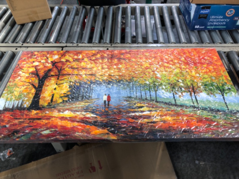 Photo 1 of Alenoss Oil Painting 24x48 inch Hand Painted Abstract 3D Landscape Late Autumn Romantic Canvas Wall Paintings Home Decorations Framed Wall Art for Living Room Bedroom Wall Decor Ready to Hang