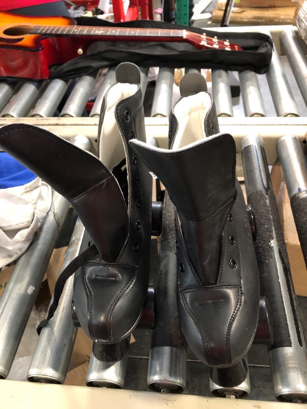 Photo 1 of Classic Roller Skates High-Top Double-Row Leather Roller Skates for Women and Men black black wheel 39-Men:6.5-Women:8