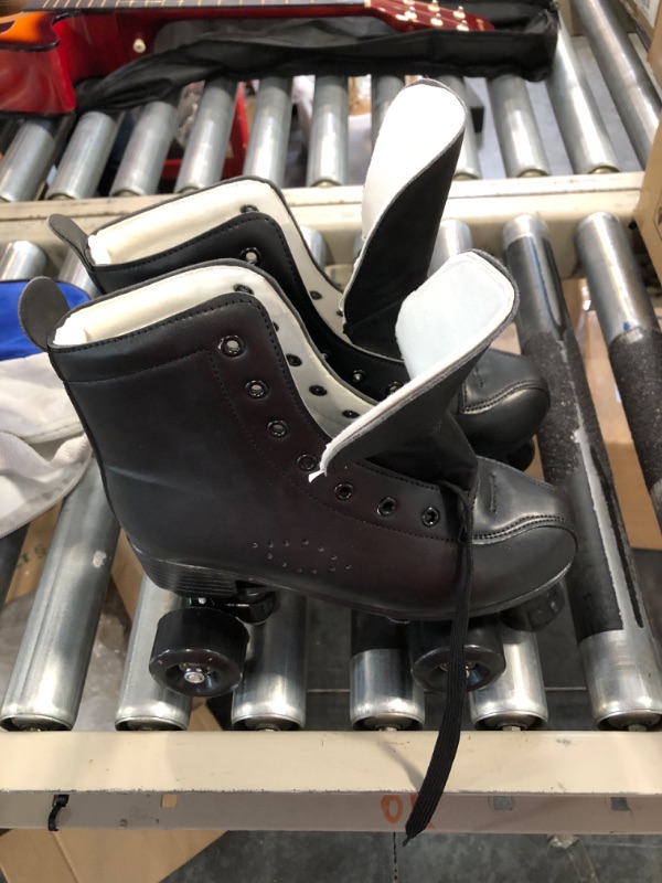 Photo 1 of Classic Roller Skates High-Top Double-Row Leather Roller Skates for Women and Men black black wheel 39-Men:6.5-Women:8