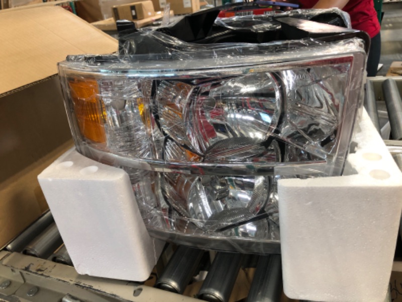 Photo 1 of AS Headlight Assembly for 2007-2014 Chevy Silverado 1500 2500HD 3500HD Chrome Housing Amber Reflector Driver and Passenger Side A-Chrome Housing Amber Reflector Clear Lens