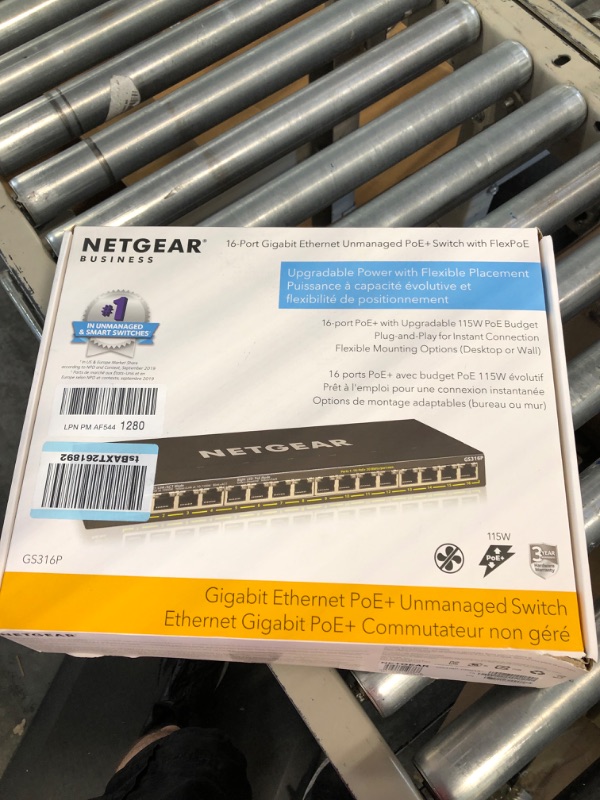 Photo 1 of NETGEAR 16-Port Gigabit Ethernet Unmanaged PoE+ Switch (GS316P) - with 16 x PoE+ @ 115W, Desktop or Wall Mount 16 port | 16xPoE+ 115W