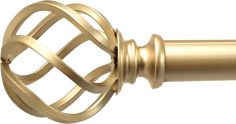 Photo 1 of 1 inch Curtain Rods for windows 72-144", with Birdcage Finials, Single Rod Adjustable Curtain Rod(Gold)