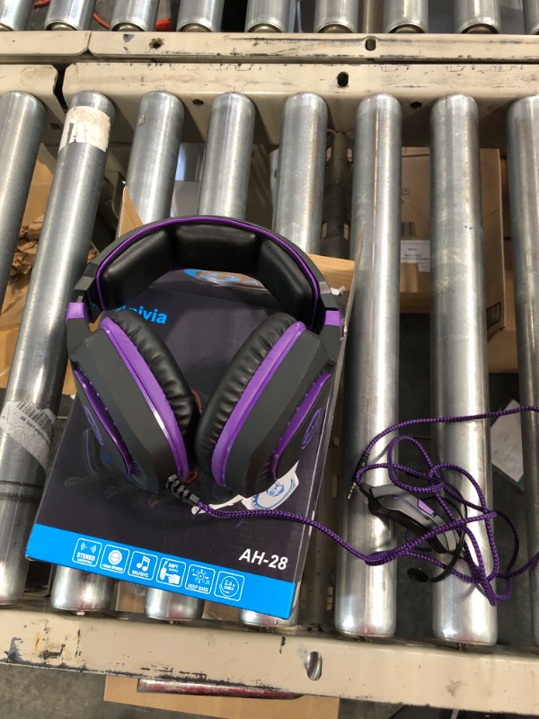 Photo 3 of Anivia Gaming Headset Bass Surround Sound Stereo PS4 PS5 Headset with Microphone Volume Control Noise Canceling Mic Over-Ear Headphones Compatible for PS4 Xbox one Laptop PC Mac Purple