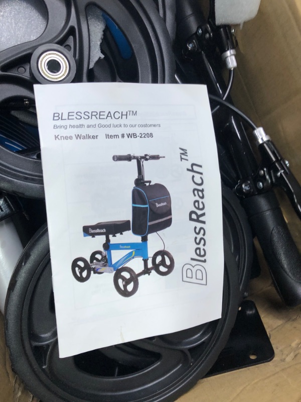 Photo 3 of BlessReach Economy Knee Scooter Steerable Knee Walker for Foot Injuries Compact Crutches with Dual Rear on-Wheel Brake and Shock Absorption Under The Knee pad