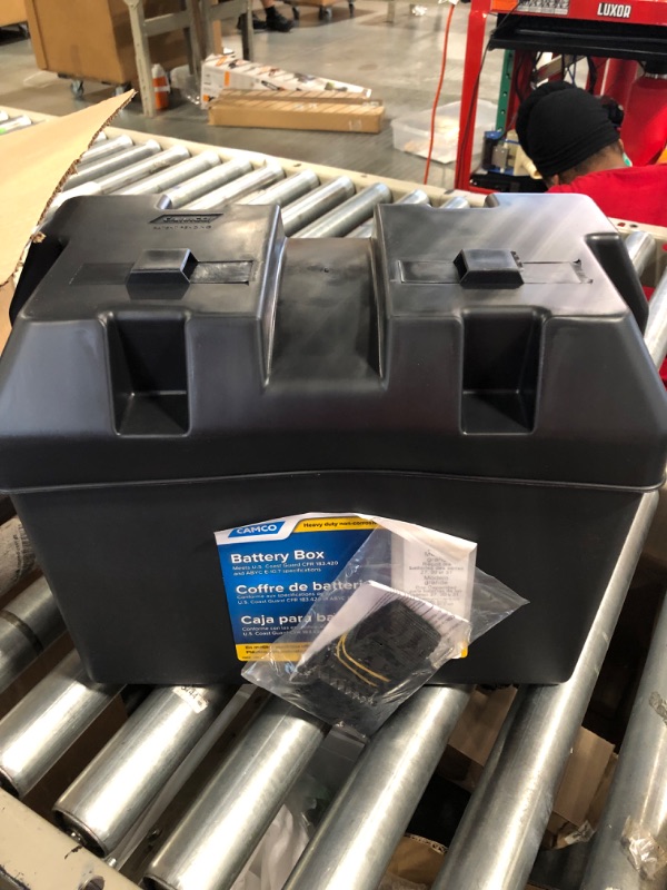 Photo 3 of Camco Large Battery Box with Straps and Hardware - Group 27, 30, 31 |Safely Stores RV, Automotive, and Marine Batteries | Measures Inside 7-1/4" x 13-1/4" x 8-5/8" | (55373) Frustration Free Packaging Large Battery Box