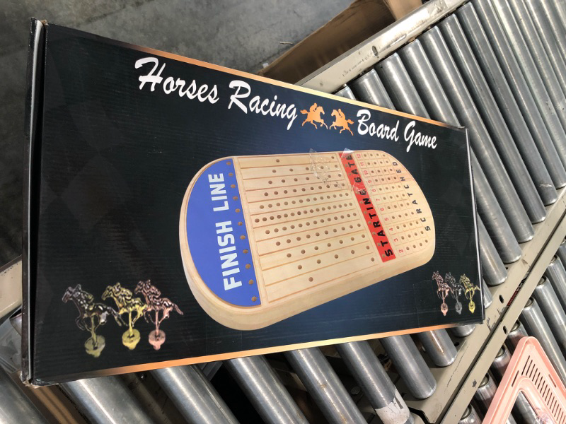 Photo 1 of Horse Racing Board Game with Luxurious Durable Metal Horses, Real Pine Wood Horseracing Game Board, Dice and Cards