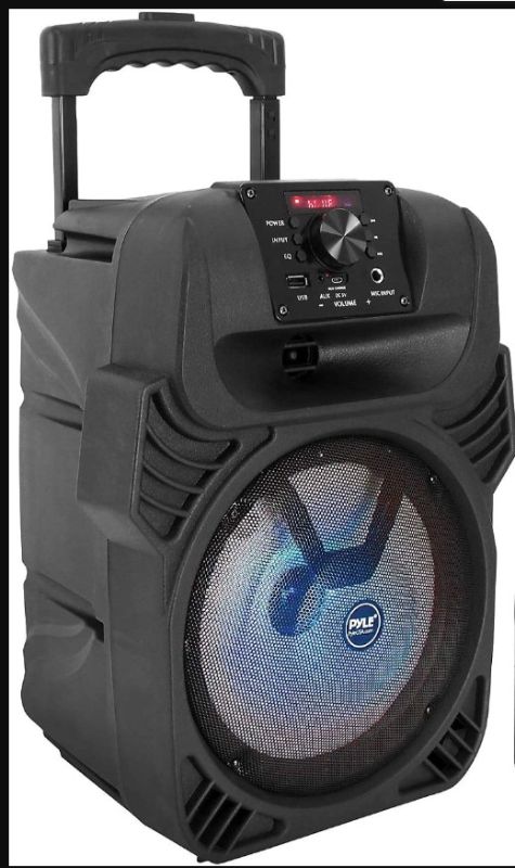 Photo 1 of 400W Portable Bluetooth PA Loudspeaker - 8” Subwoofer System, 4 Ohm/55-20kHz, USB/MP3/FM Radio/ ¼ Mic Inputs, Multi-Color LED Lights, Built-in Rechargeable Battery - Pyle PPHP844B