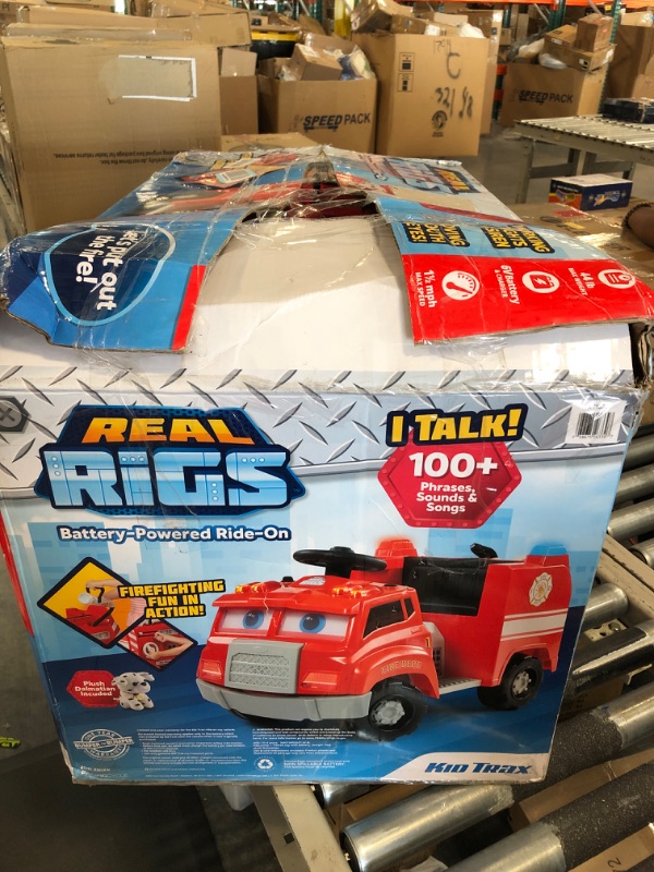 Photo 2 of Kid Trax Real Rigs Toddler Fire Truck Interactive Ride On Toy, Kids Ages 1.5-4 Years, 6 Volt Battery and Charger, Sound Effects, Red
