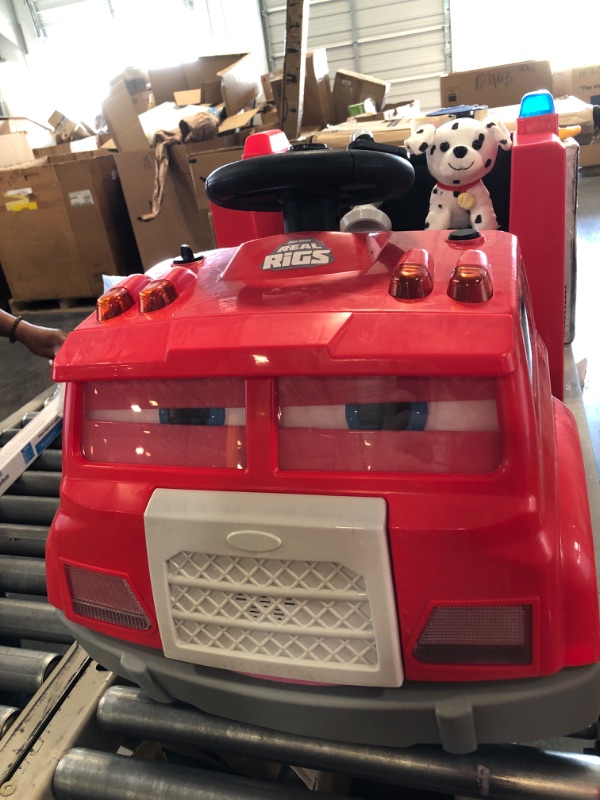 Photo 3 of Kid Trax Real Rigs Toddler Fire Truck Interactive Ride On Toy, Kids Ages 1.5-4 Years, 6 Volt Battery and Charger, Sound Effects, Red
