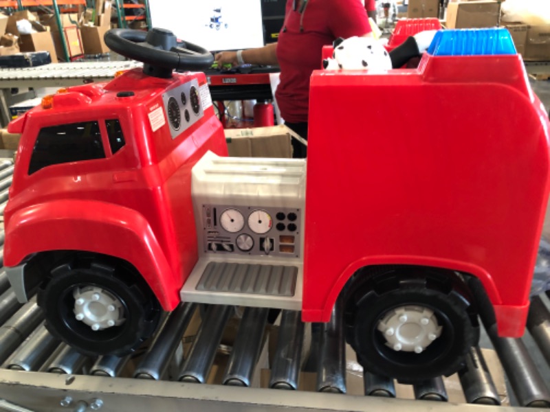 Photo 4 of Kid Trax Real Rigs Toddler Fire Truck Interactive Ride On Toy, Kids Ages 1.5-4 Years, 6 Volt Battery and Charger, Sound Effects, Red
