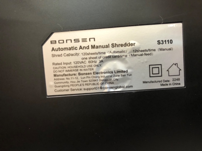 Photo 3 of BONSEN 100-Sheet Auto Feed Paper Shredder High Security Micro Cut Shredders for Home Office Use/ 30 Minutes/ Security Level P-4,6-Gallon Bin (S3110) 100-Sheet Autofeed