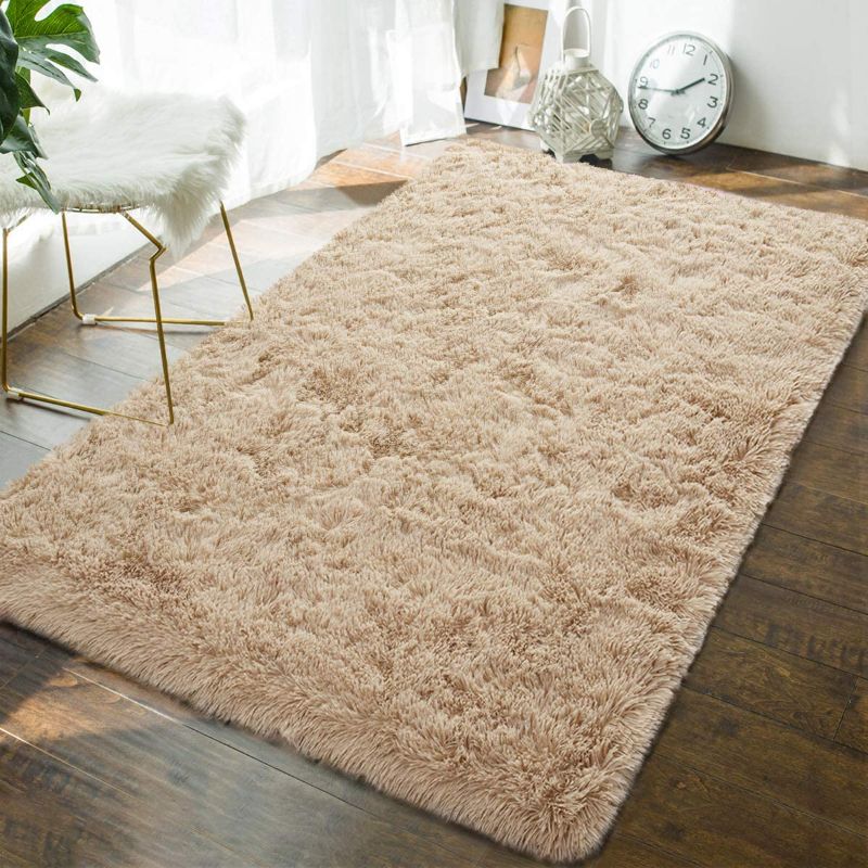 Photo 3 of Andecor Soft Fluffy Bedroom Rugs, 4 x 6 Feet Indoor Shaggy Plush Area Rug for Boys Girls Kids Baby College Dorm Living Room Home Decor Floor Carpet, Camel