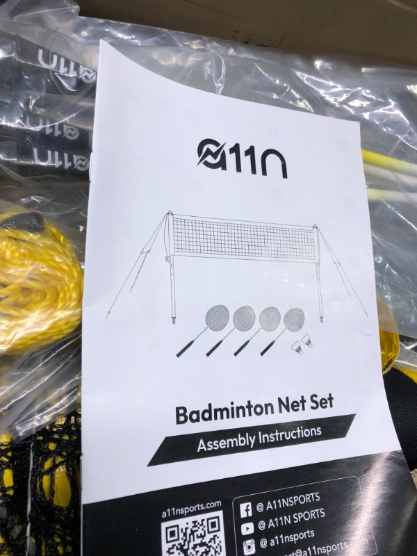 Photo 2 of A11N Outdoor Volleyball and Badminton Combo Set - Includes Adjustable Height Anti-Sag Net, Volleyball, Air Pump, 4 Badminton Rackets, 2 Shuttlecocks, Boundary Line Marker, and Carrying Bag