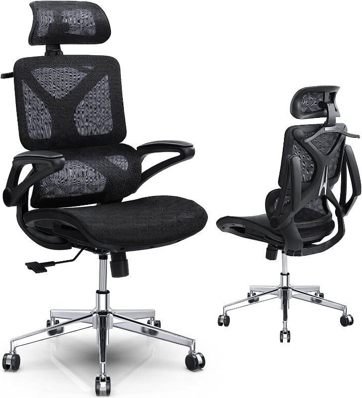 Photo 1 of Memobarco Office Chair, Desk Chairs with Lumbar Back Support and Flip-up Armrest, Ergonomic Computer Chair with Comfortable Mesh Seat for Home Office Task Work, Black