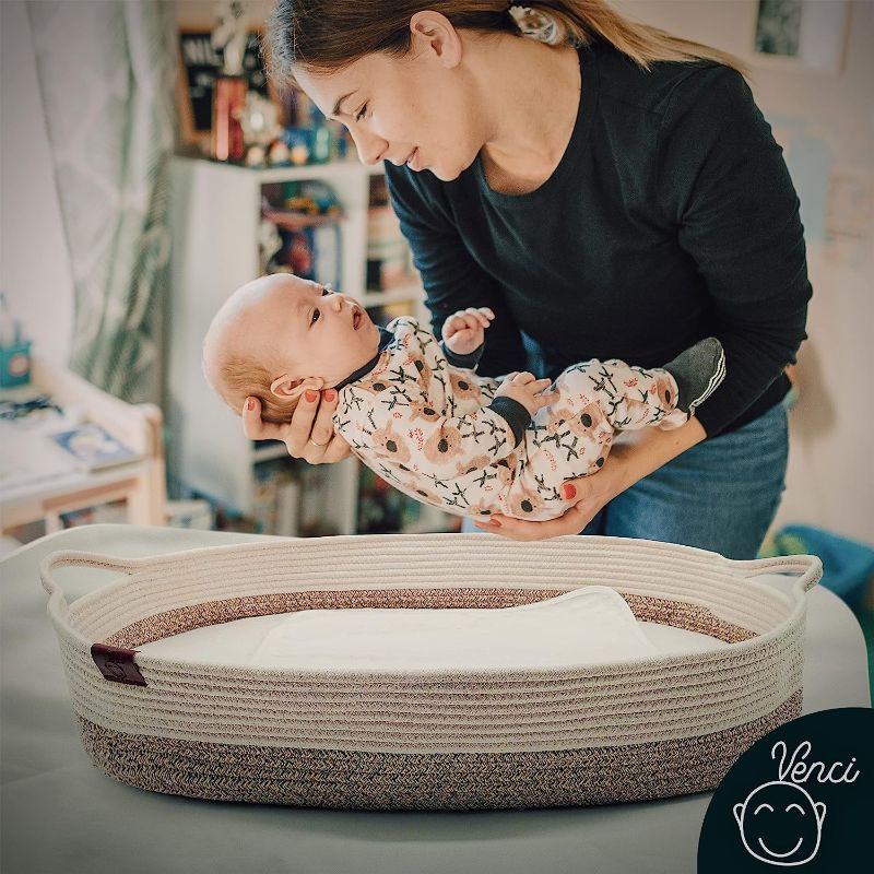 Photo 1 of 
Baby Changing Basket for Dresser Top - , Organic Cotton Rope and Thick Removable Foam Pad, Portable Moses Basket Changing Basket for Babies,...