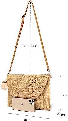 Photo 1 of YIKOEE Straw Purse for Women Summer Beach Woven Bag With PomPom